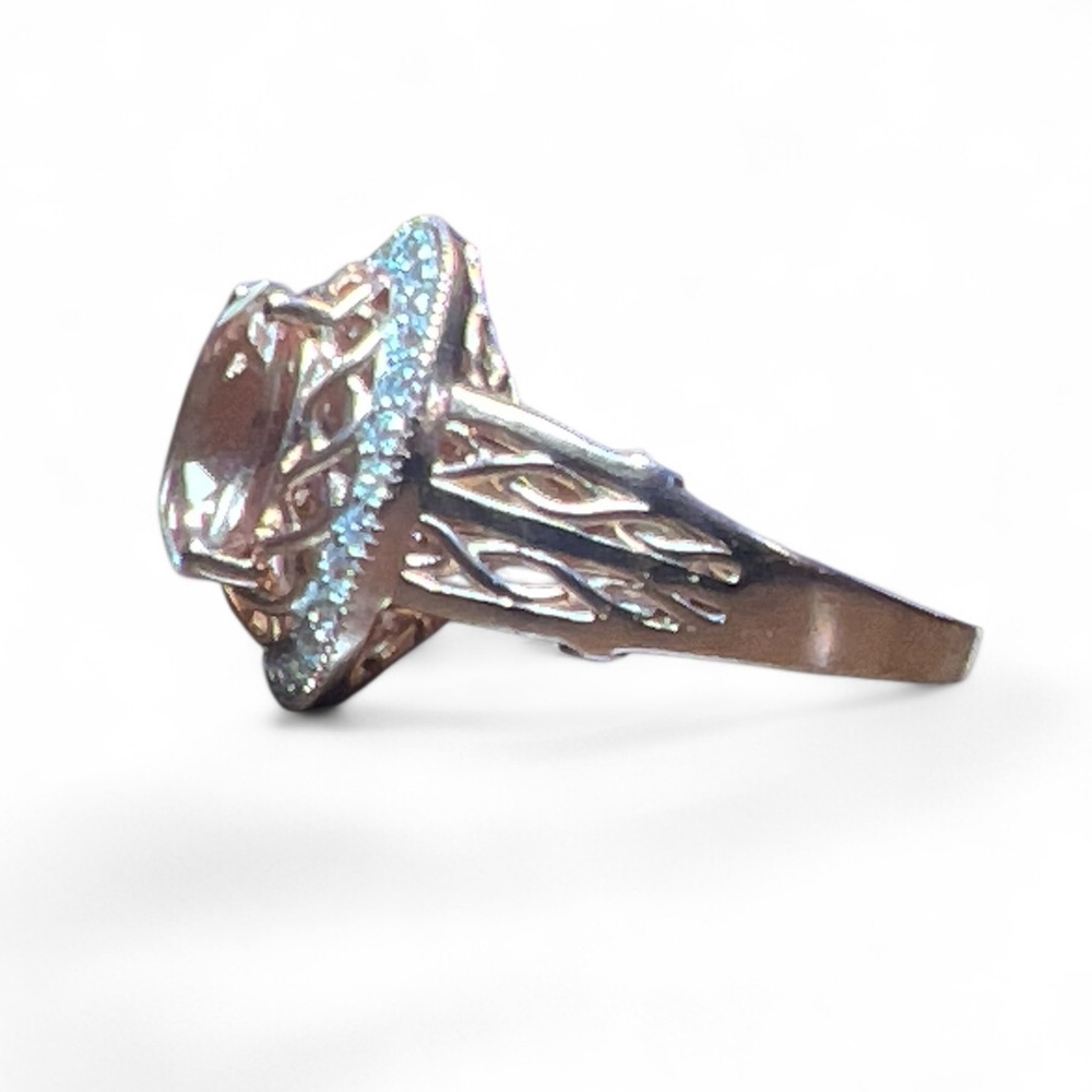 Peach Morganite Ring Rose Gold Plated Filigree .925 Silver Tested US Size 11‎ - Picture 5 of 7